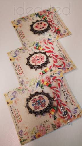 Ръчно изработена мартеница брошка с шевица